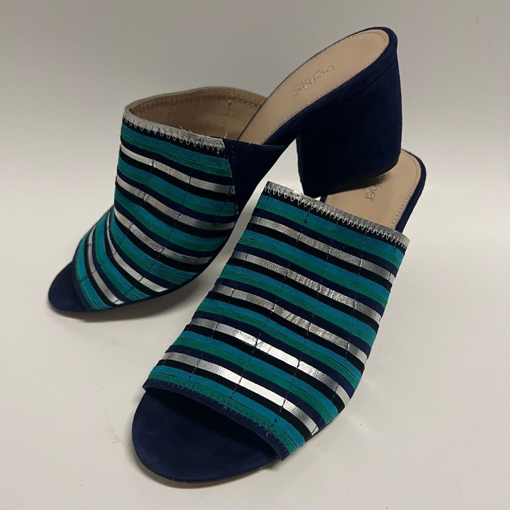 Botkier New York Striped Suede Block Heel Mules Size 8